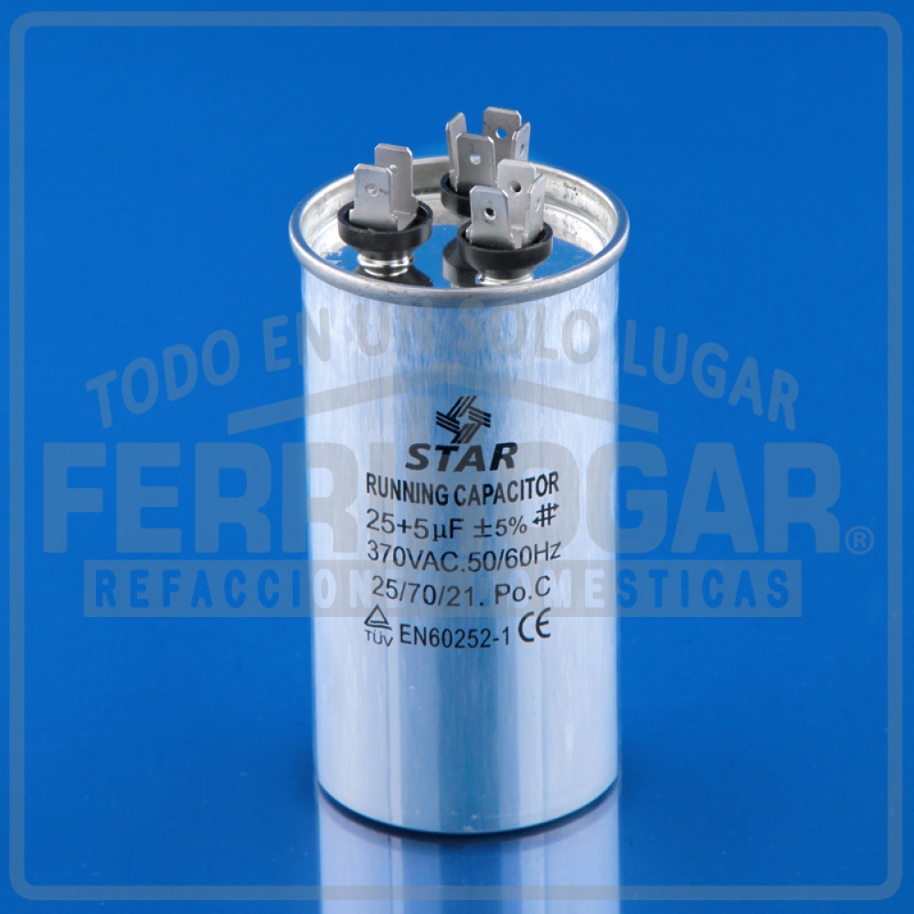 CAPACITOR AIRE ACONDICIONADO 25 Y 5 MFD 370V REDONDO