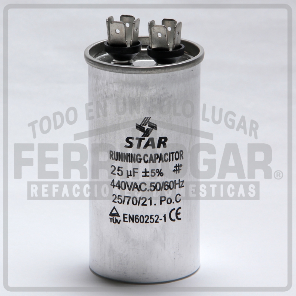 CAPACITOR TRABAJO AIRE ACONDICIONADO 25 MFD 440V REDONDO