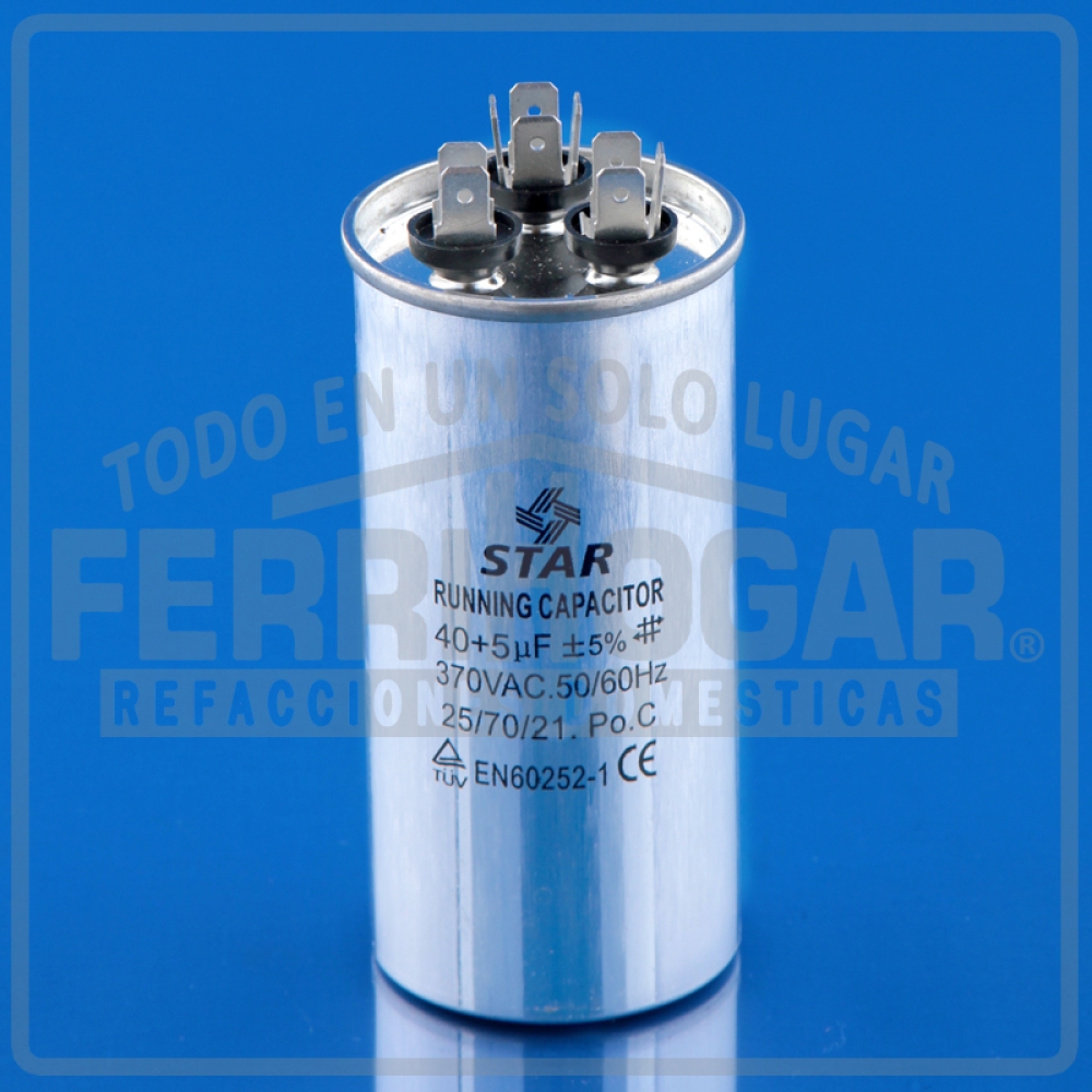 CAPACITOR TRABAJO AIRE ACONDICIONADO 40 Y 5 MFD 370V REDONDO