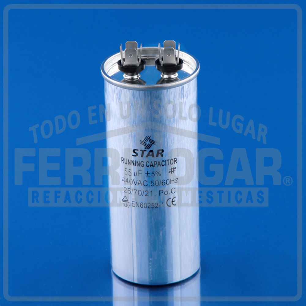 CAPACITOR TRABAJO AIRE ACONDICIONADO 55 MFD 440V REDONDO