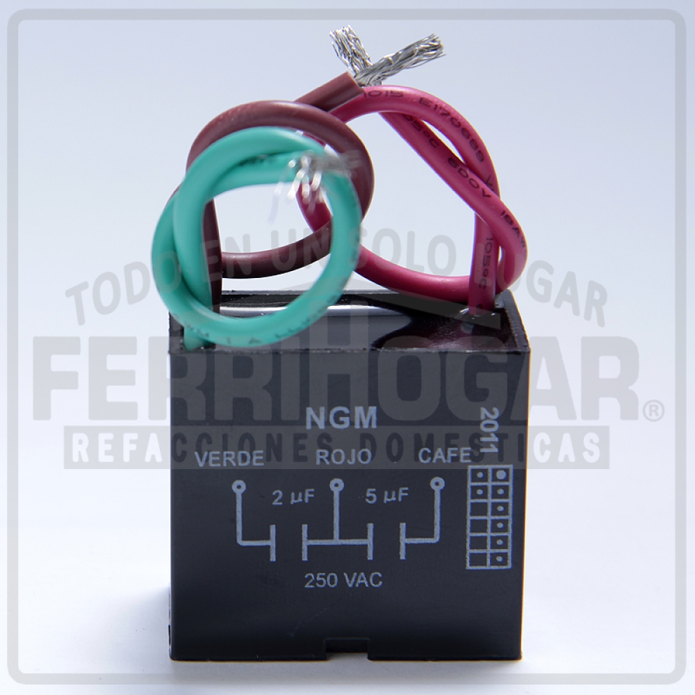 CAPACITOR VENTILADOR TECHO 3 CABLES 2 Y 5 MFD